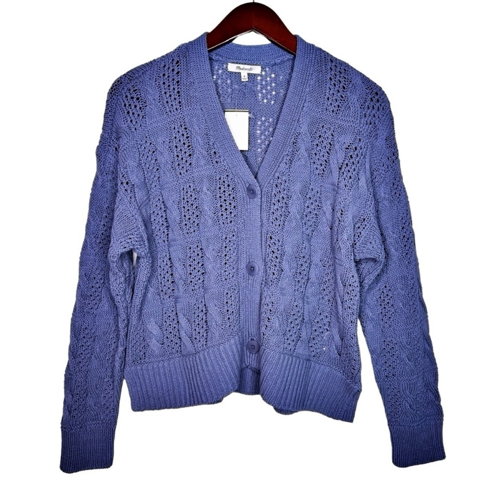 MADEWELL NWT Cable Knit Button Cardigan Sweater Size Medium in Blue